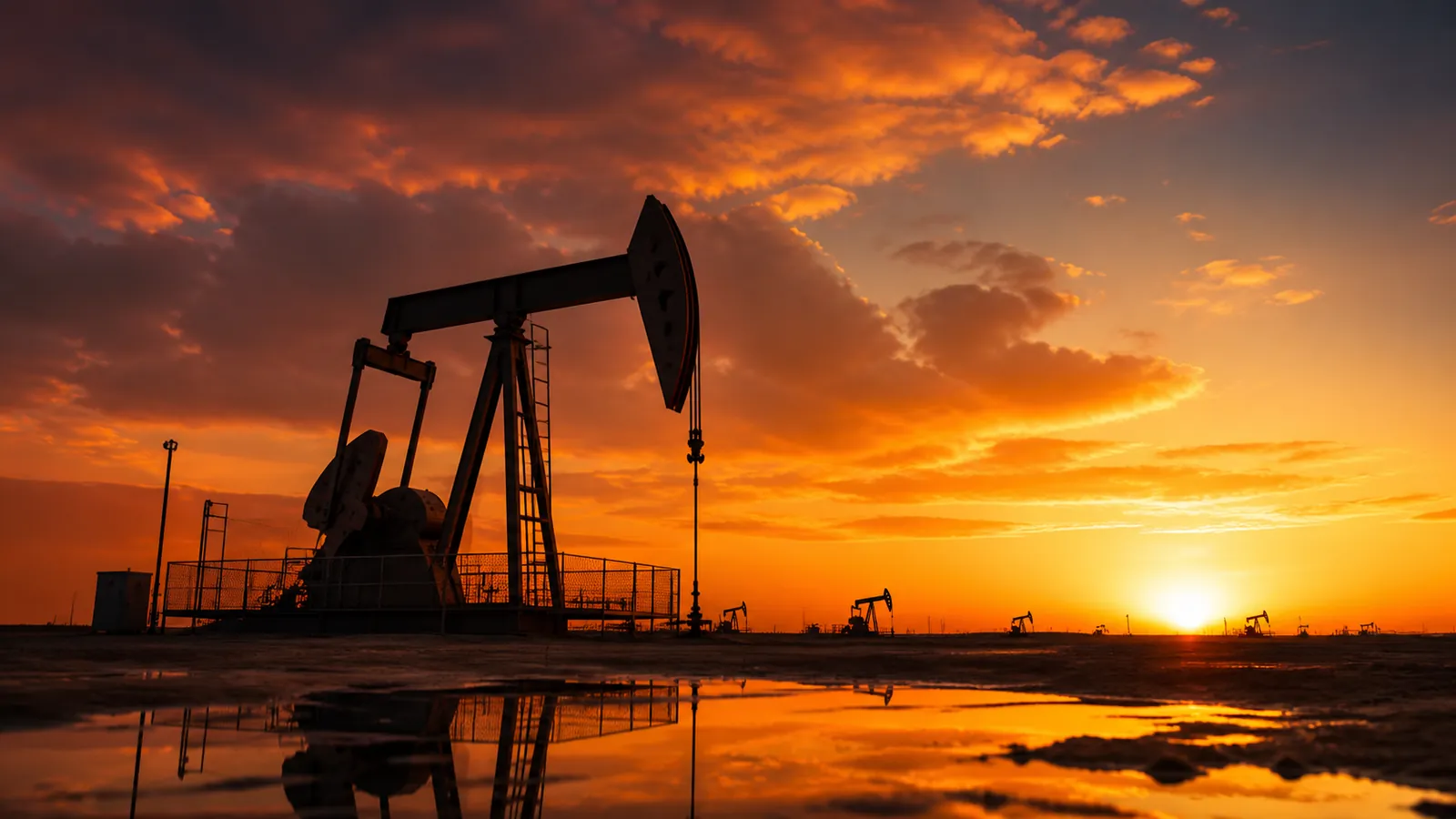 Bomba petrolera al atardecer
